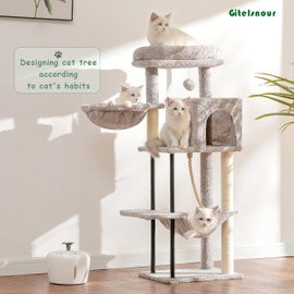 Gitelsnour Cat Tree, Cat Tower for Indoor Cats, 43.3 inch Cat Tree Tower with Sturdy Steel Tube, Cat Hammock, Cat Condo for Small Cats and Kittens, Cat Scratching Post, Light Gray GCT004SW