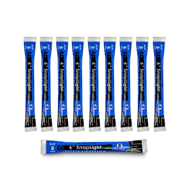 Cyalume Glow Sticks Military Grade Lightstick - Premium Blue 6” SnapLight Emergency Chemical Light Stick with 8 Hour Duration (Bulk Pack of 10 Chem Lights)
