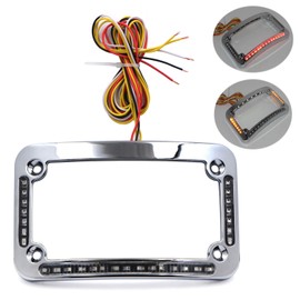 HTTMT- Dual LED Curved Motorcycle License Plate Frame w/Turn-Signal,Brake Light - Chrome Finish Universal Compatible with Any Motorcycle [P/N: MT294-007-CD]…