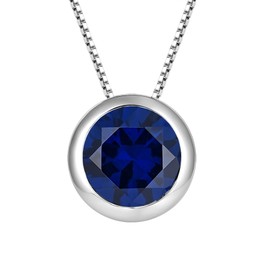 YL Round Solitaire Necklace 925 Sterling Silver Polished Classic Pendant 10 MM Created Sapphire Jewelry for Women