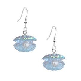 QIAOLEHUI Sweet Cute Seashell Pearl Dangle Earrings Beach Pearls Sea Shell Earrings for Women Ocean Jewelry Accessories (Blue)