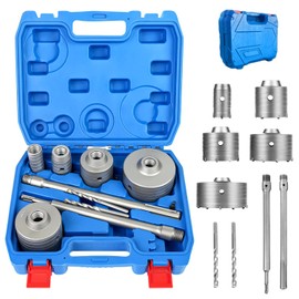 DEHUIWI 9PCS Masonry Hole Saw Kit - 4 Inch SDS Plus Max Bit Shank for Cement Brick Wall, Carbide Hole Saw Kit 30 40 65 80 100 MM, Diamond Drill Core Bit for Brick, Cement, Stone