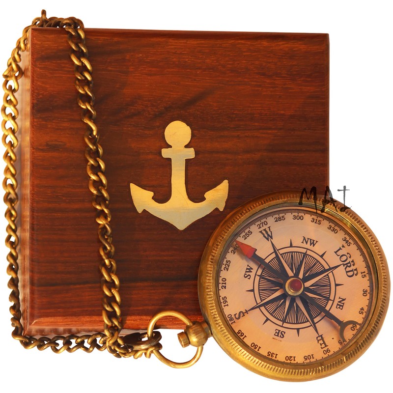 Be Strong and Courageous Engraved Compass with Wooden Box, Christian