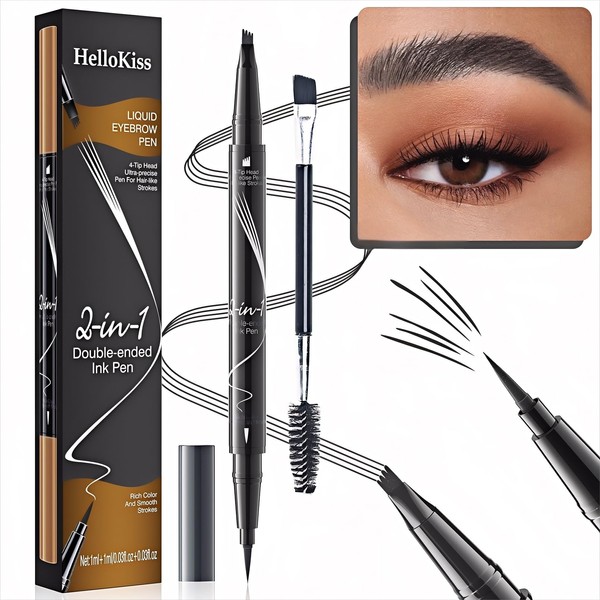 2 Stück Augenbrauenstift Wasserfest, 2-in-1 Dual-Ended Microblading Augenbrauenstift, Wischfest Eyebrow