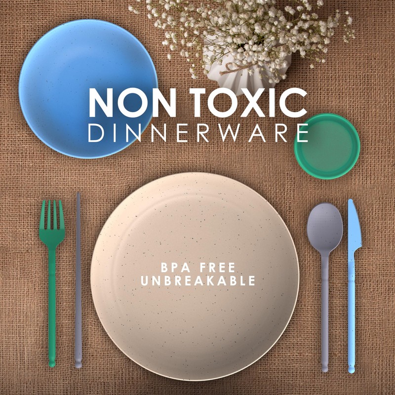 Wheatstraw Dinnerware Set for 4 - Camping Dishes & Utensils