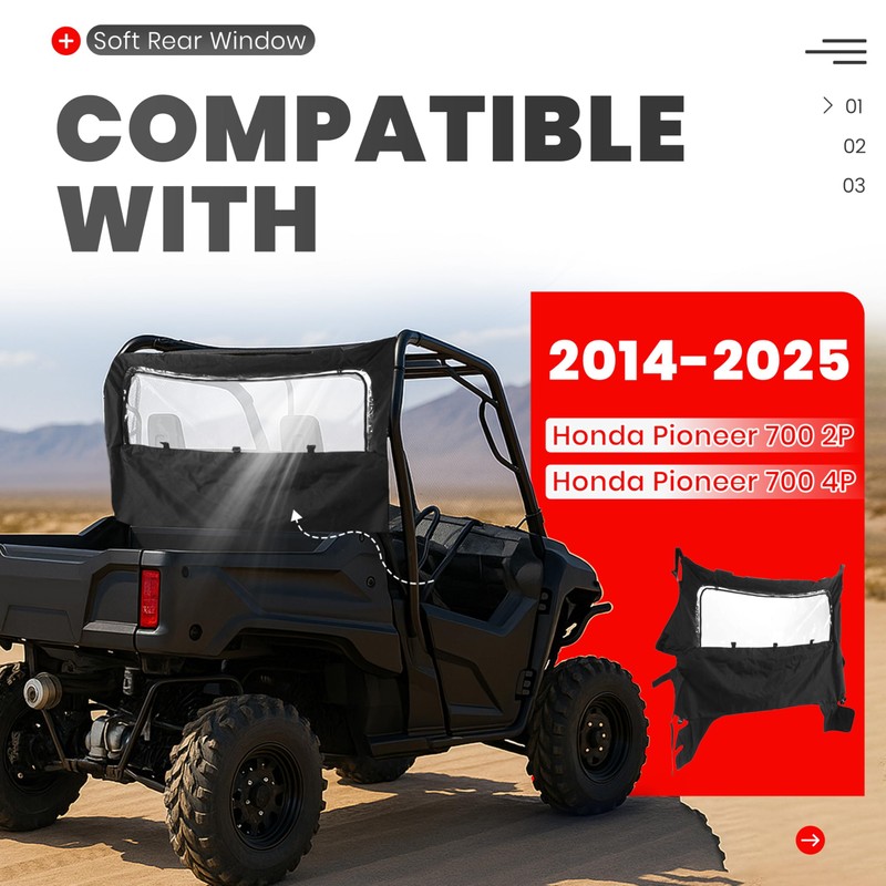 BALOCEO UTV Soft Rear Window Compatible with 2014-2025 Honda Pioneer