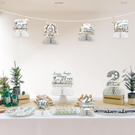 kreat4joy Train 2nd Birthday Decoration Boy, 8pcs Chugga Chugga Two Two Party Decoration Table Honeycomb Centerpiece for Vintage Train Choo Choo I’m Two 2nd Second Birthday Supplies