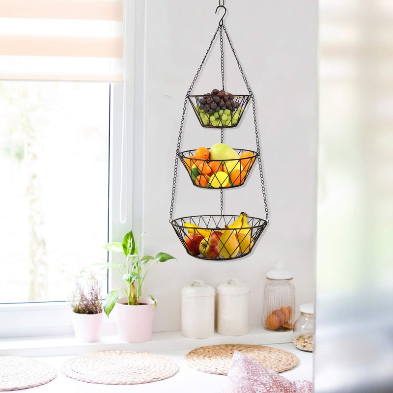 Heavy Duty - 3 Tier Hanging Kitchen Bronze Fruit Basket