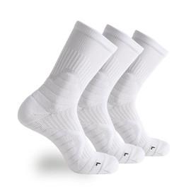 Compression Running Socks Men – Cushioned, Anti-Blister, Moisture Wicking Cooling, Athletic Performance Tennis Basketball Hiking Marathon Socks Crew (3 Pairs, White)