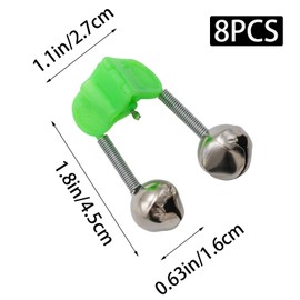 Yinluluna 8Pcs Plastic Fishing Rod Alarm Bells, Green Spring Loaded Clip with Extra Loud Alarm Dual Alert Bells for All Kinds of Fishing Rods (Green Clip)