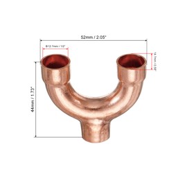MECCANIXITY Tee Y Shape Copper Fitting Welding Joint Split Union Connector 12.7mm or 1/2 Inch ID for HVAC, Air Conditioning Refrigeration System, Pack of 4