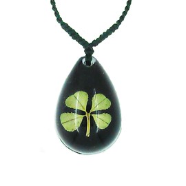 Luck Trader Keltische Echt Vierblättrige Kleeblatt Glücksbringer Schwarze Halskette mit Geschenk-Box und Garantie