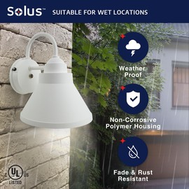 Solus WM-S81V-WH-S Outdoor Wall Mount Security Lighting Fixture, Includes Photocell and Motion Sensor, 9" x 9" x 13", White