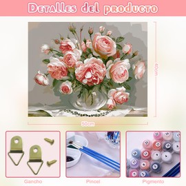 YINGDIHUT 40 * 50cm Paint by Numbers, con Lienzo para Pintar y Pinturas Acrílicas, Pintura por Numeros para Adultos y Niños, Pinturas Acrílicas con 3 Pinceles, Juego de Manualidades de Pintura(Rosa)