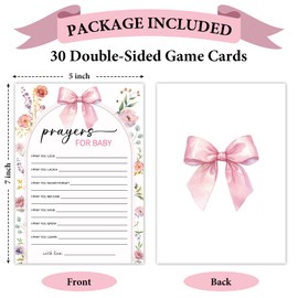 Yuansail Prayers for Baby Game for Baby Shower, 30 Pink Bow Floral Gender Reveal Party Games Cards, Activities Supplies & Decorations -A014