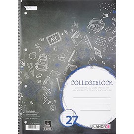 LANDRÉ 100050063 Notepad – Chlorine-Free 70 g/m², A4 +, Lined, 9 mm, Margins on Both Sides, Lin 37, 80 Sheets