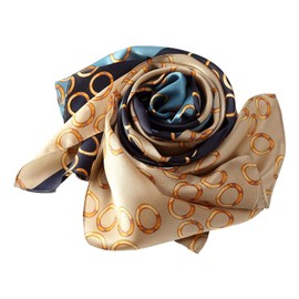 Bufanda larga de seda, estampado floral y gráfico, Blue Taupe Polka Dot, 69" x 20"