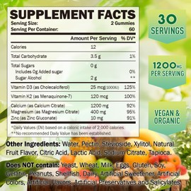 Greabby Calcium Citrate Gummies 1200 mg for Women & Kids, Sugar Free Calcium Supplement with Vitamin D3, K2, Magnesium, Zinc, Bone Support for Adults & Elders, Natural Pineapple Flavor, 60 Gummies