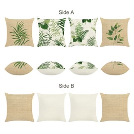 Bonhause Green Leaves Cushion Covers 45 x 45 cm Double Sided Botanical Decorative Throw Pillow Covers Polyester Linen Pillowcases for Sofa Patio Garden Outdoor Decor Set of 4