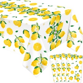 4 Pcs Lemon Tablecloths Yellow Table Covers 51 x 86 Inch Disposable Rectangular Lemonade Table Cloth for Lemon Theme Birthday Party Wedding Shower Supplies Lemonade Table Decorations