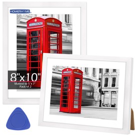 HOMERHYME Picture Frames 8x10, Set of 2 White Photo Frame for Tabletop or Wall Display, Display Pictures 5x7 with Mat or 8 x 10 Without, Poster Frames with HD Plexiglass for Home Office Wall Decor