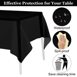 PLULON 3 Pcs Black Tablecloths Plastic Disposable Table Cover for Rectangle Tables 54 x 108 Inch Waterproof Tablecloth for Birthday Baby Shower Wedding Fiesta Party Home Kitchen Dining Decor