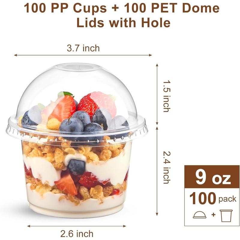 100 Pack 9 OZ Clear Plastic Cups with Dome Lids,