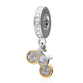 Bike Bicycle Charm with Gold Plated 925 Sterling Silver Travel Dangle Sport Charm for DIY Charms Bracelet (B)
