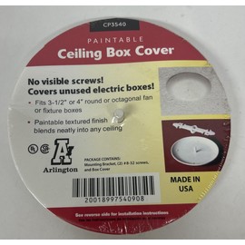 Arlington CP3540 Paintable Ceiling Box Cover Fits 31/2 to 4" Round/Oct Boxes