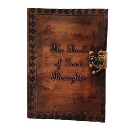 PLOMY Product image Handmade Leather Journal with Blue Stone and Bronze Clasps, Vintage Style Notebook with Stitched Binding, (C-Lock Brown)
