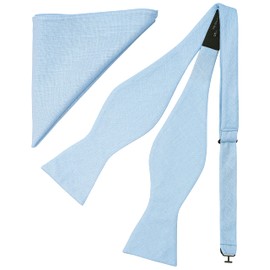 BELLUNO - Pajarita de lazo y bolsillo cuadrado para hombre, diseño de tuexdo, de algodón y lino, juego de pajarita, 33 Baby Blue, Medium