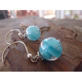 ✿ TÜRKISBLAUE MURMEL & LANGE HAKEN ✿ Glas Ohrringe