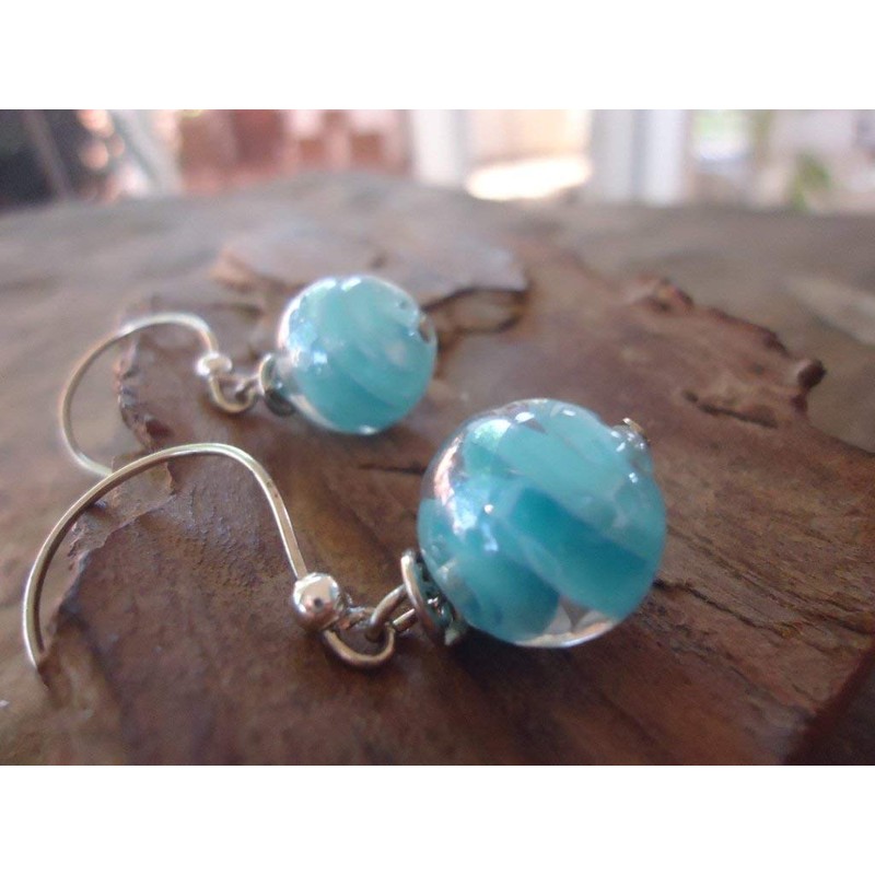 ✿ TÜRKISBLAUE MURMEL & LANGE HAKEN ✿ Glas Ohrringe