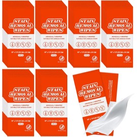 Stain Remover Wet Wipes Bulk, Individual Wrapped Stain Remover for Clothes Portable Travel Messy Eater Stain Removal Wipes Pocket Size for Clothing Fabric, Shoes, Wine, Fast Food (10 x 7.9 inch) (50)