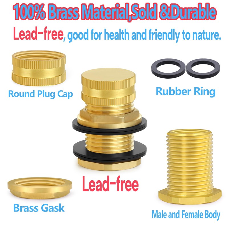 Ceaeso Brass Male Garden Hose Bulkhead Fitting With Plug, 1/2"