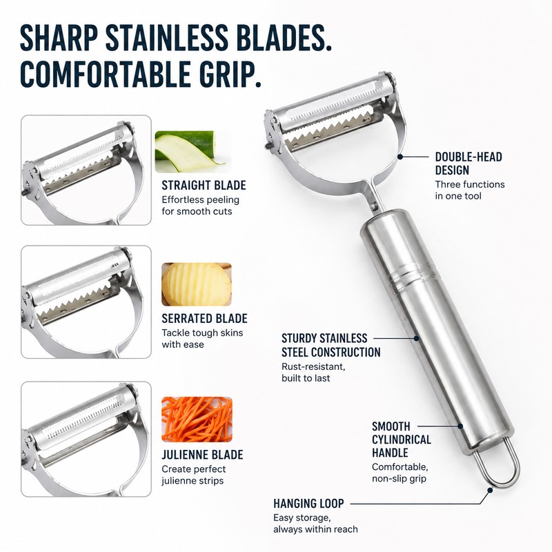 Multifunction Vegetable Peeler for Kitchen Prep – Stainless Steel Double-Head