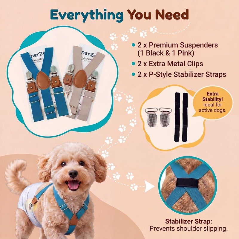 2 Pieces Dog Diaper Suspenders, for Dog Diaper Female and
