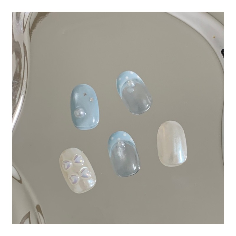 [Handmade Nail Tips] Pearl Sky Dot Nail Tips - Almond