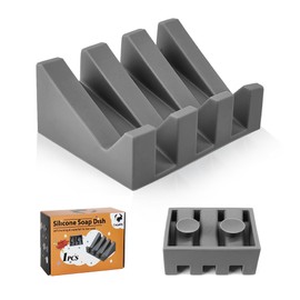 Coipdfty Soap Dishes, Upgrade Suction Silicone Shower Soap Dish with Drianage, Bar Soap Holder & Saver Waterfall Self-Draining to Keep Your Bar Soap Organized and Clean (1, Grey)