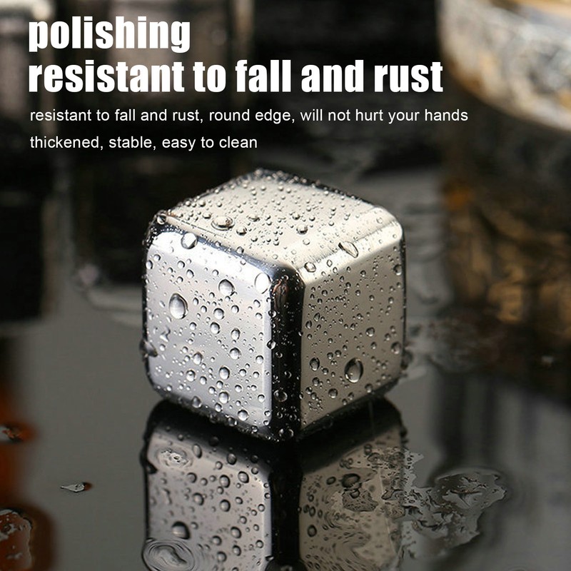 4Pcs Stainless Steel Ice Cubes Reuseable Polishing Beverage Chilling Stones