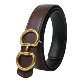 AWAYTR Reversible Belt for Women 2 in 1 Ladies Fashion Leather Belts with Horseshoe Buckle for Jeans - Color: Black/Coffee, Fit Waist: 27"-33"