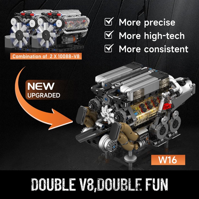 Mould King 10131 W16 Engine Building Blocks Sets, V8 Engine