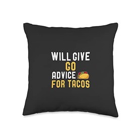 Weiqi Weichi & Taco Lover Co. Will Give Go Advice for Tacos Strategy Board Game Funny Throw Pillow, 16x16, Multicolor