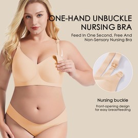 SUNSHE Nursing Bras for Breastfeeding, Seamless Ultra Comfort Maternity Bra, Half Price (US, Alpha, Large, Regular, Regular, Beige)