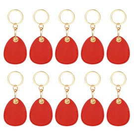 PATIKIL 10pcs Leather Keychain Blanks, 45mm Sublimation Keychain Blanks PU Leather Key Chain Bulk Keyring with Rings for Name Tag Dog Cat Collar Keys, Water Drop,Red