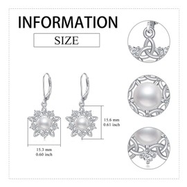 VONALA Pearl Snowflake Earrings for Women 925 Sterling Silver Celtic Snowflake Dangle Drop Earrings Jewellery Gift for Birthday Christmas