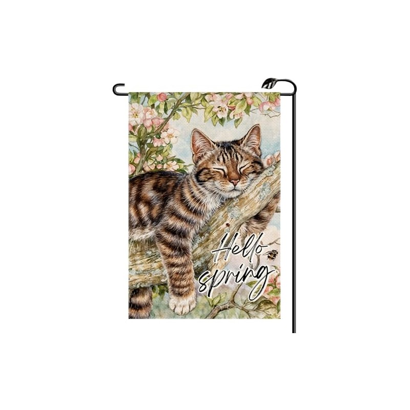 Spring Pink Floral Cat Garden Flag 12x18 Inch Vertical Double