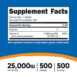 Nutricost Vitamin A 25000 IU, 500 Softgels, Non-GMO, Gluten Free