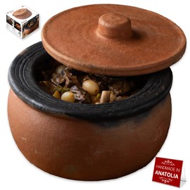 Hakan Efes Clay Cooking Pot with Lid, MIDI 2.9 Quarts Clay Pots for Cooking, Earthenware Rice Pots, UNGLAZED Traditional Casserole for STOVE Top, Portuguese Terracotta Roaster, 94.7 oz (2.8 L)