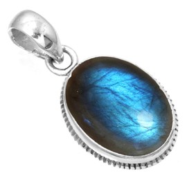 Jeweloporium 925 Silver Pendant for Women Gray Natural Labradorite Stone Vintage Silver Pendant Necklace Solitaire Jewelry